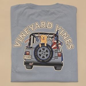 NWT Vineyard Vines Mens Large Blue Long Sleeve Pocket Tee w/ Golden Retriever